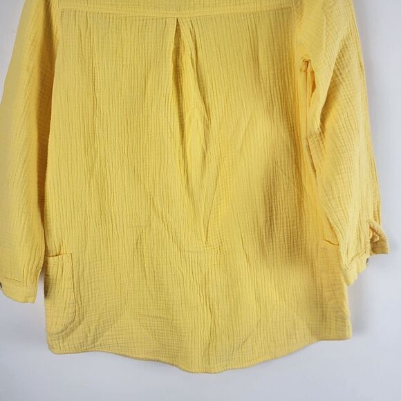 Soft Surroundings Long Sleeve Top M Womens Yellow Pop Over V Neck 100% Cotton - Picture 11 of 11